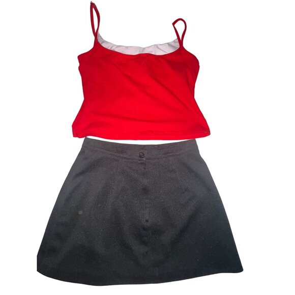 DKNY Red Spaghetti Strap Top & Black Varsity Cheerleader Skirt Set L / XL - Picture 6 of 8